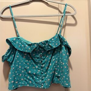 American Eagle Outfitters Teal Floral Crop Top